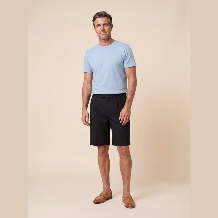Caden Mens Cargo Shorts black front view on model