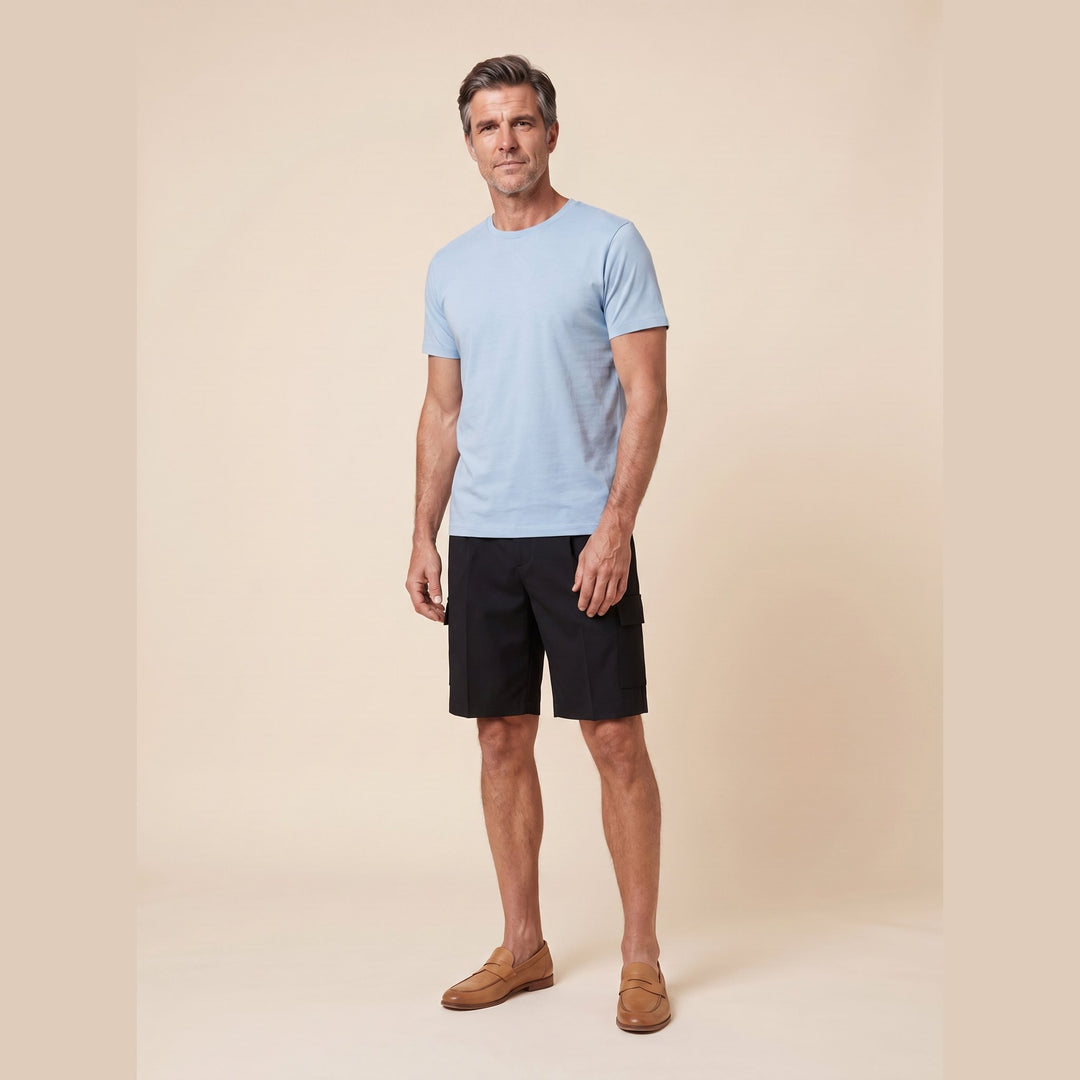 Caden Mens Cargo Shorts black front pose on model