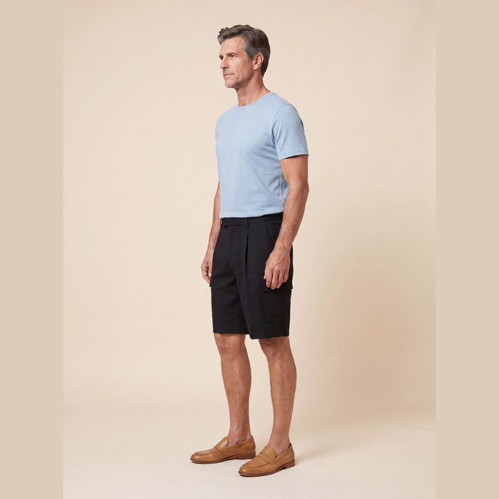 Caden Mens Cargo Shorts black side view on model