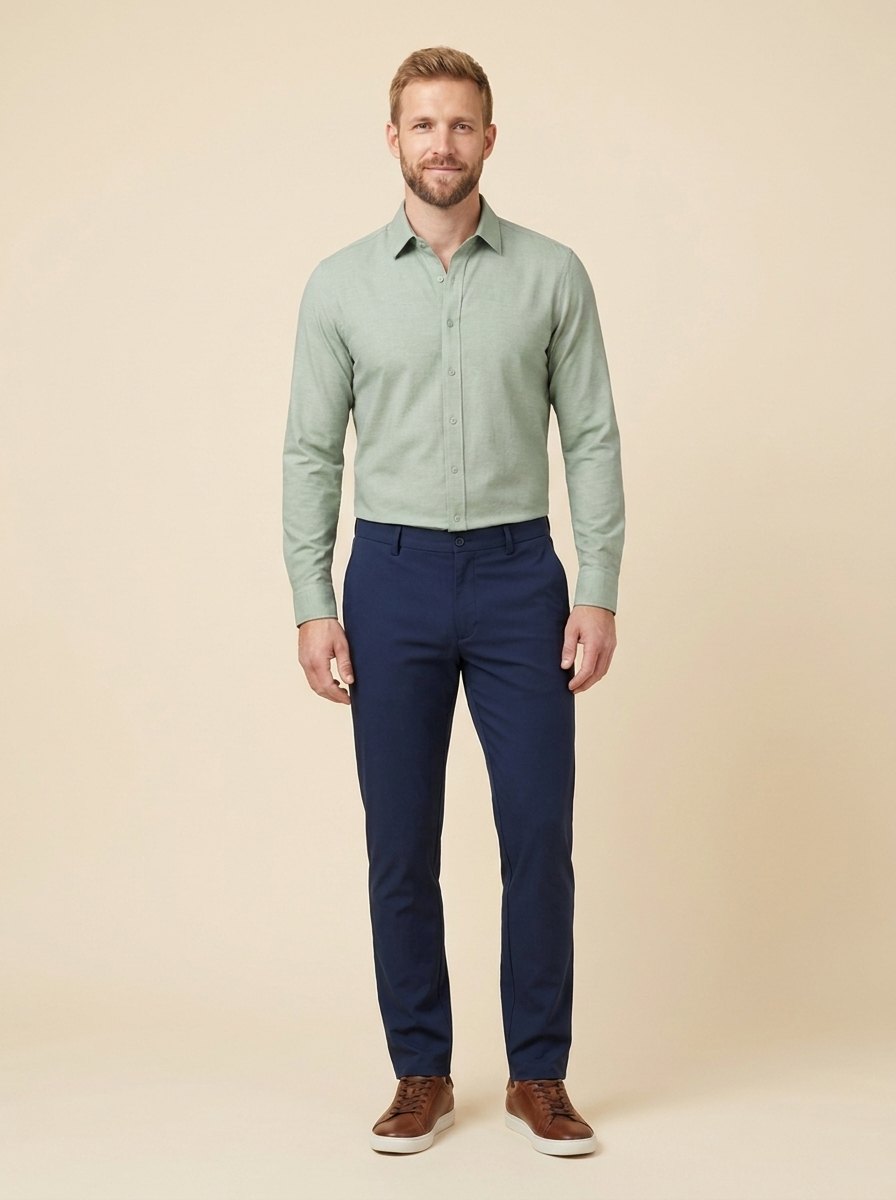 Callum men's shirt in green, front view on model