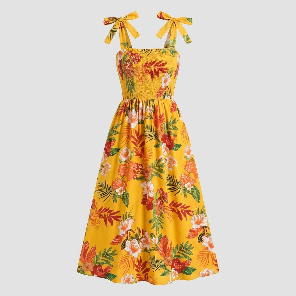 Capri tropical floral sundress product flat-lay