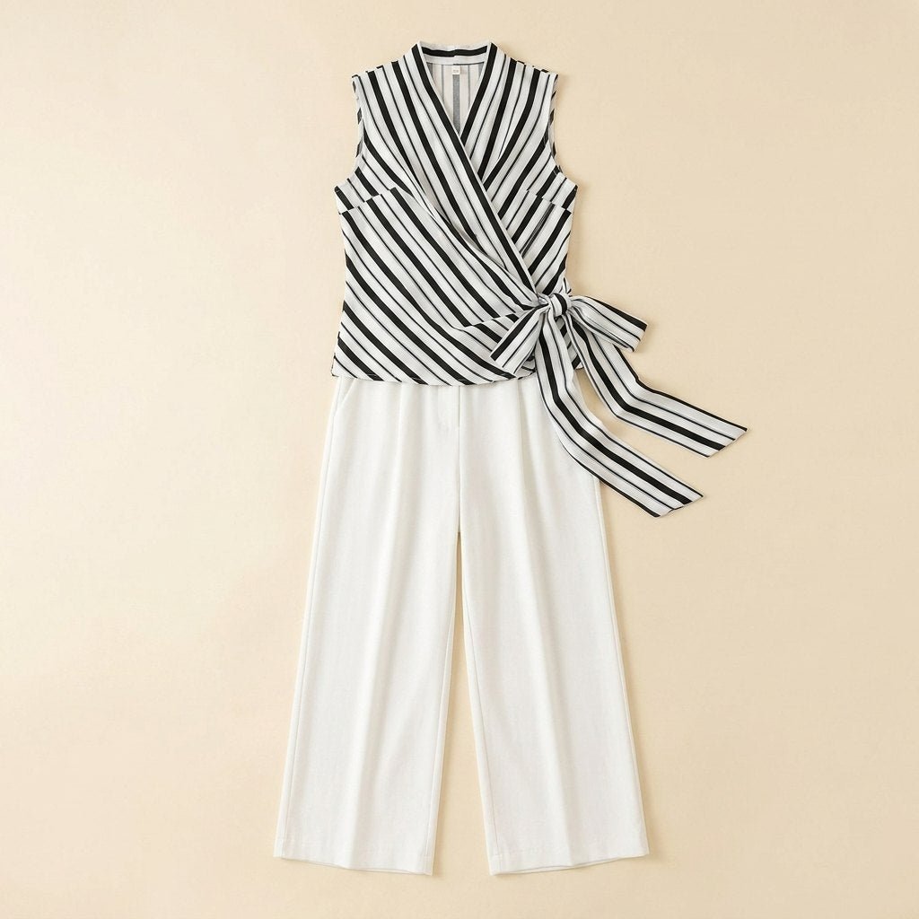 Capucine matching set in white, flat lay of top and pants