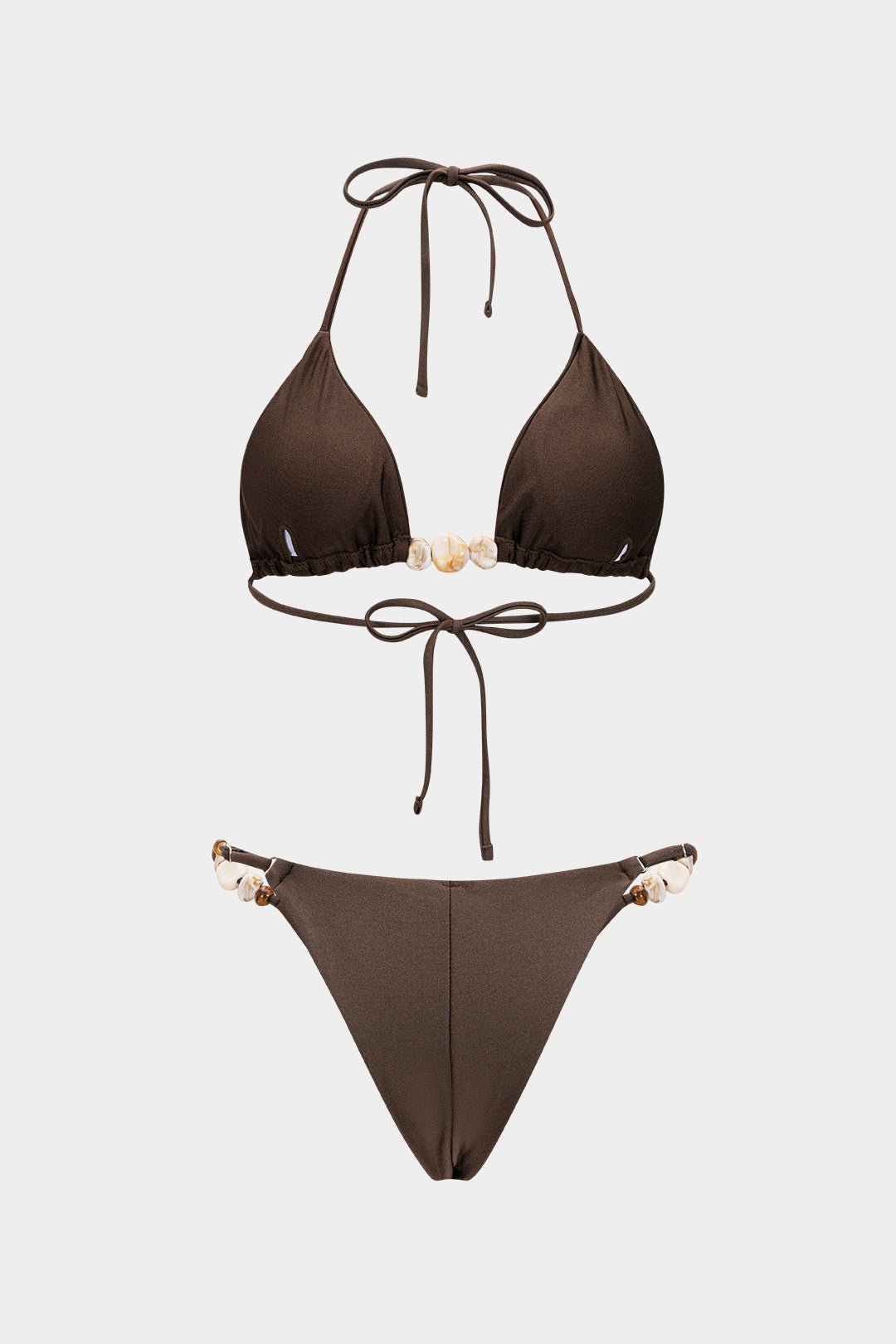 Cassis tie-up bikini set in brown, side view showing the tie fastenings