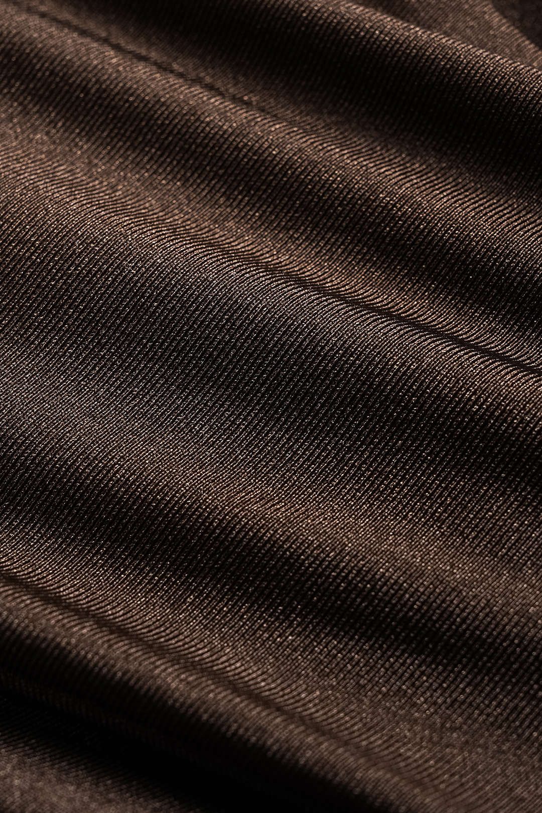 Cassis tie-up bikini set in brown, close-up of the opaque jersey fabric and ties
