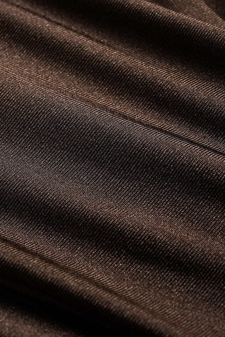 Cassis tie-up bikini set in brown, close-up of the opaque jersey fabric and ties