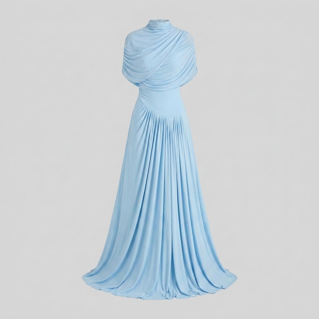 Catherine baby blue pleated maxi gown product flat-lay