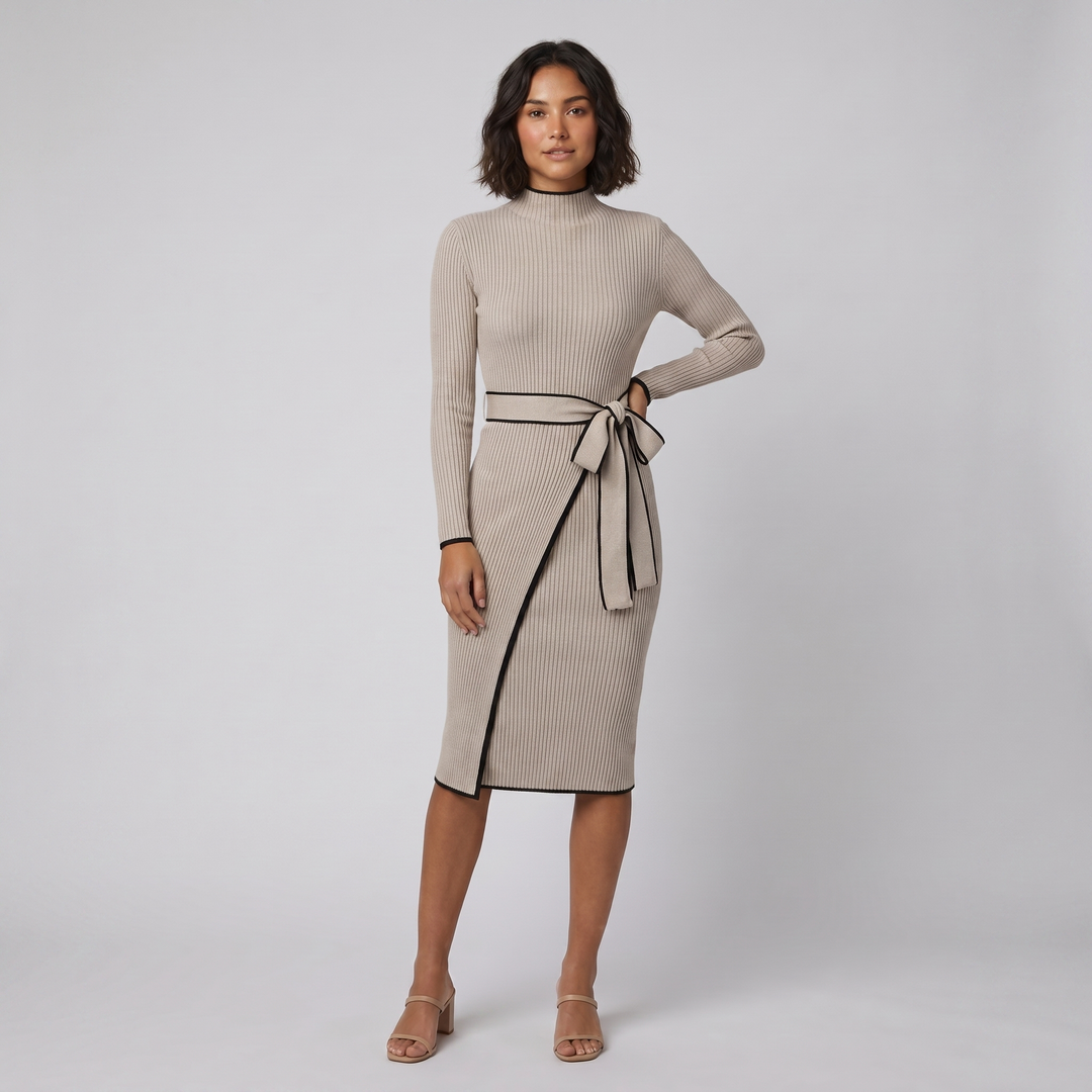 Cava beige midi dress with belt