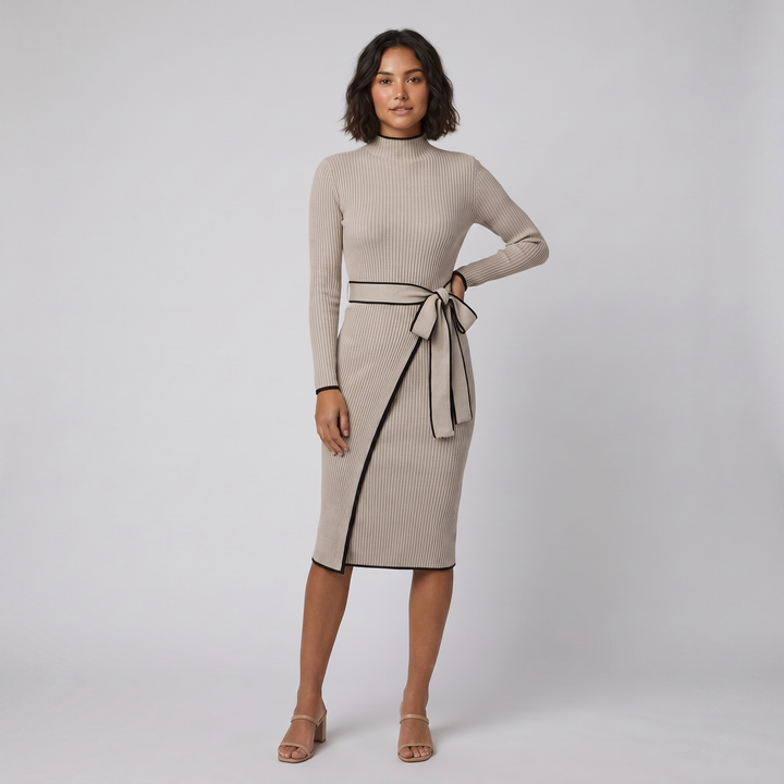Cava beige midi dress with belt