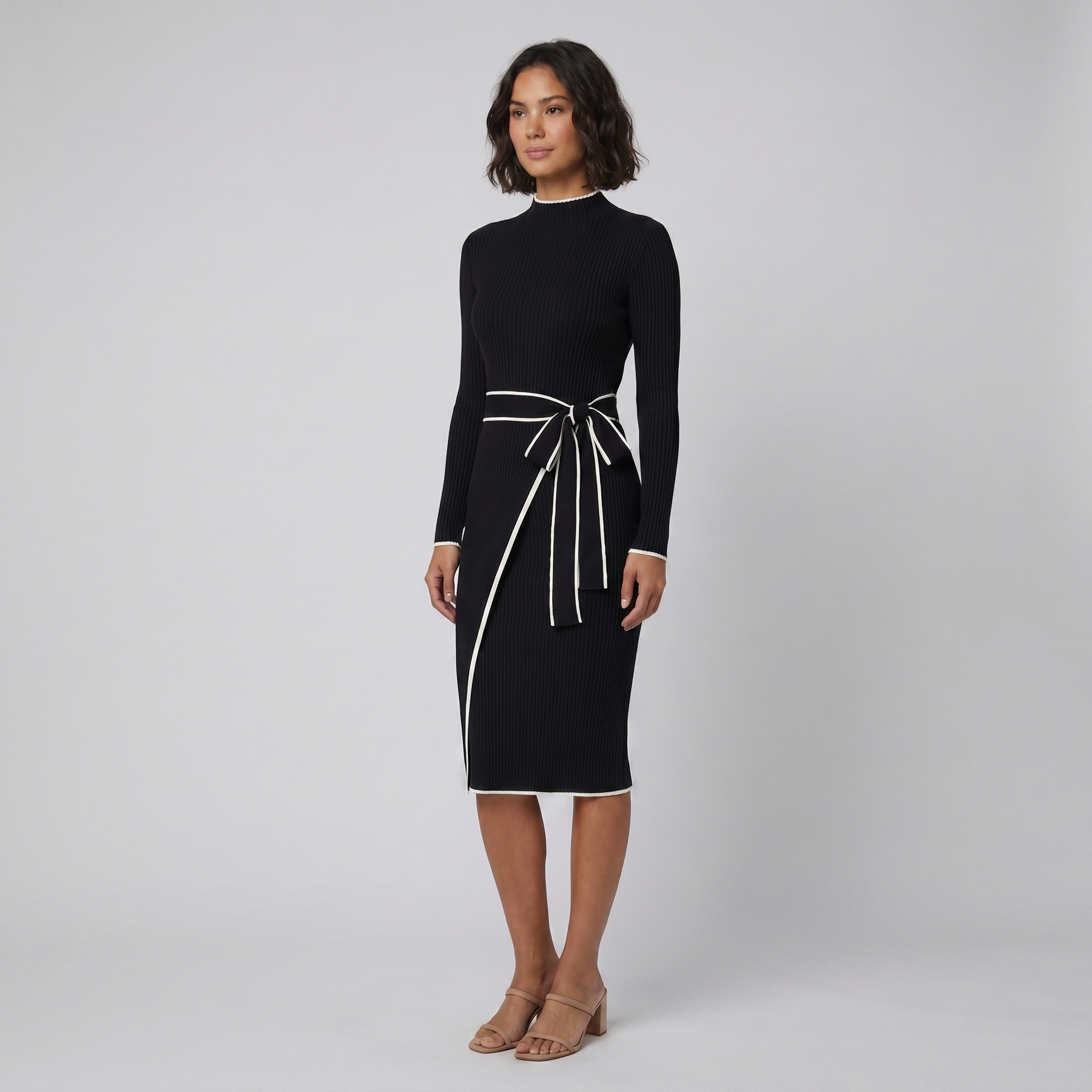 Cava black midi dress with belt