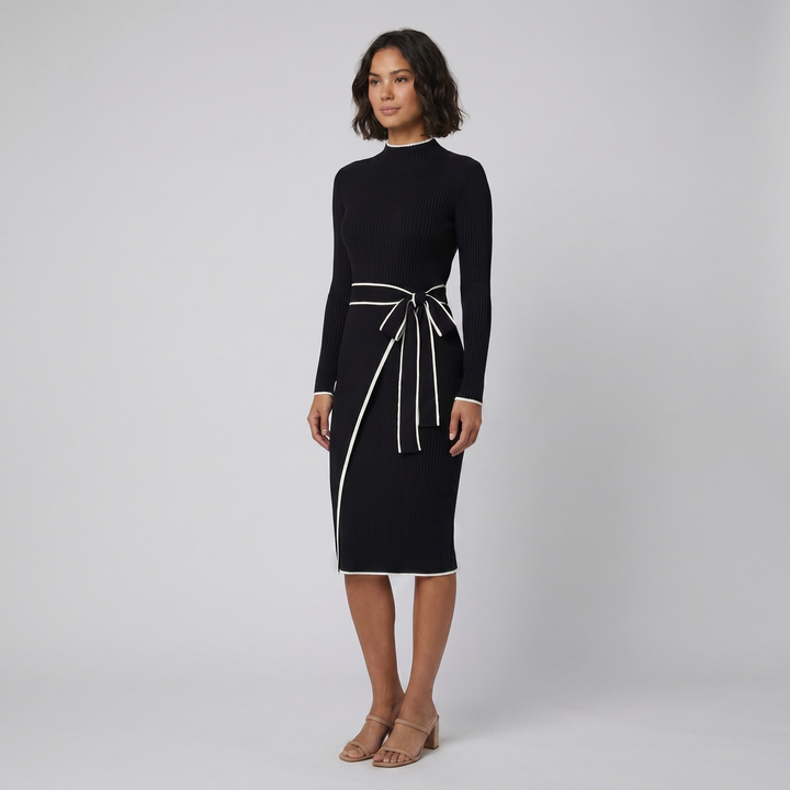 Cava black midi dress with belt