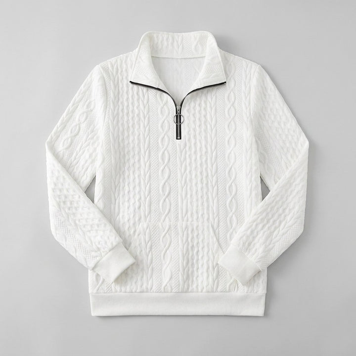 Celeste soft knit quarter-zip sweater product flat lay