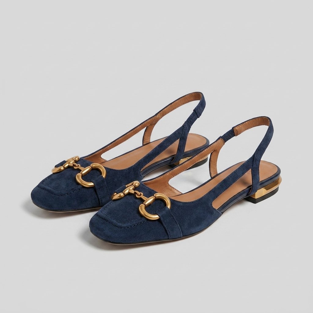 Celia slingback flat dark blue - front