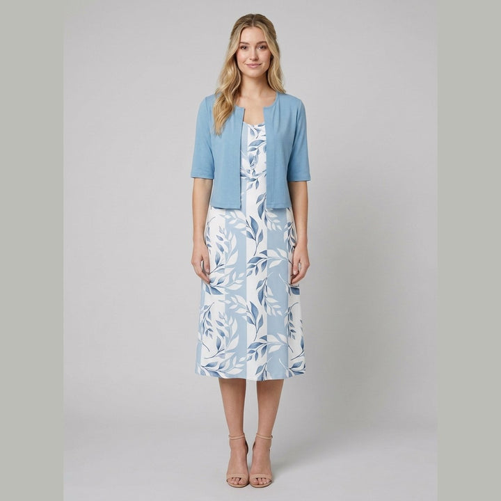 Chico floral two-piece dress light blue bolero on model