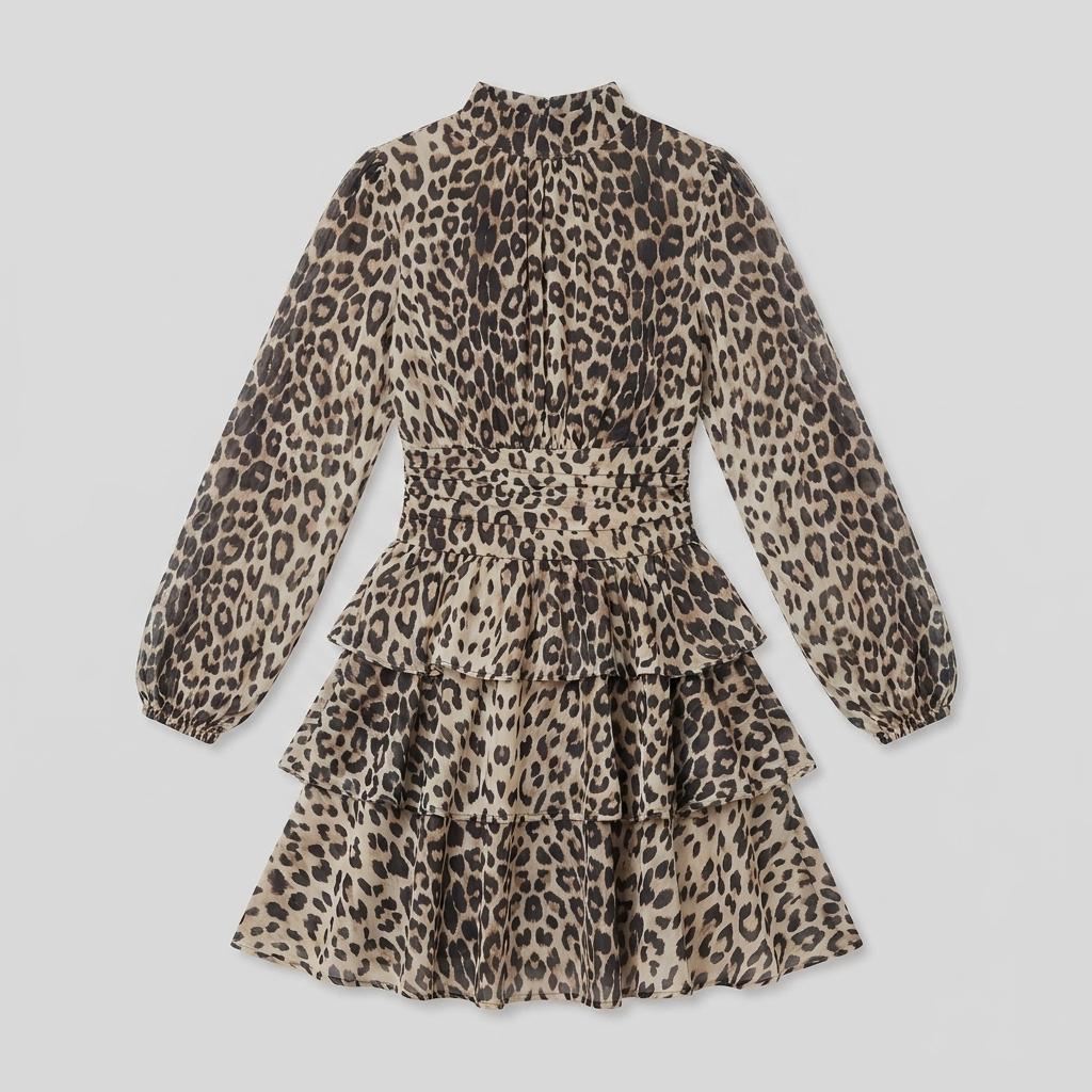 Chiffon leopard midi dress product flat-lay