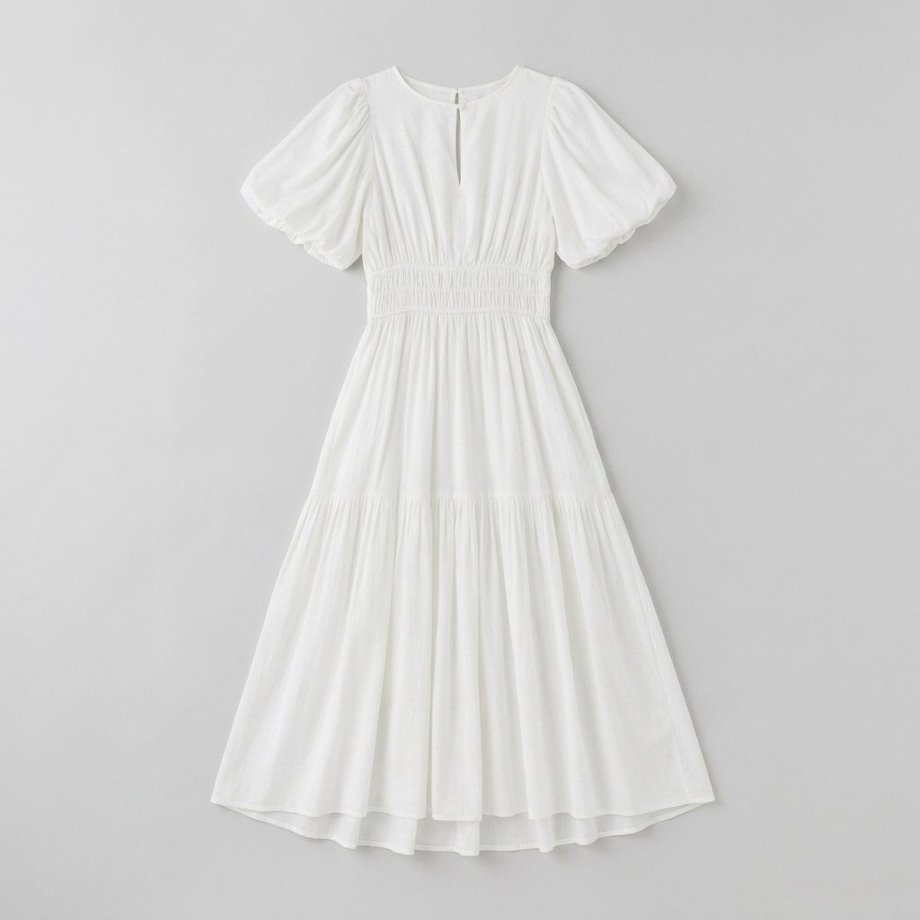 Citrine white cotton midi dress product flat lay