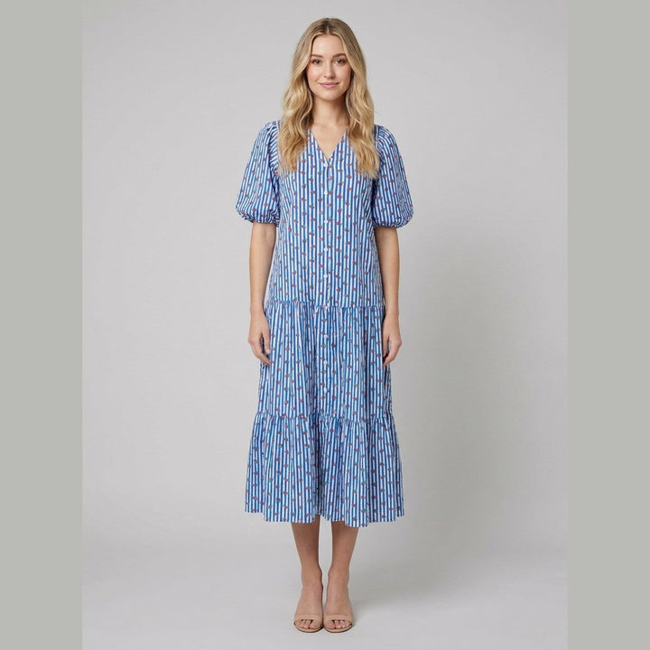 Citrus Tara cherry stripe sundress on model front