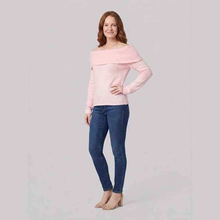 Clara off shoulder sweater pink on model