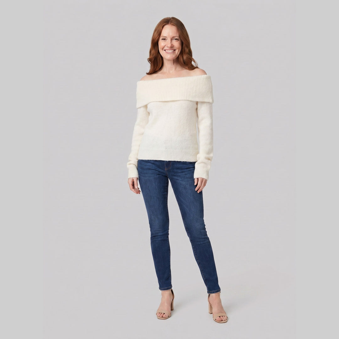 Clara off shoulder sweater white on model
