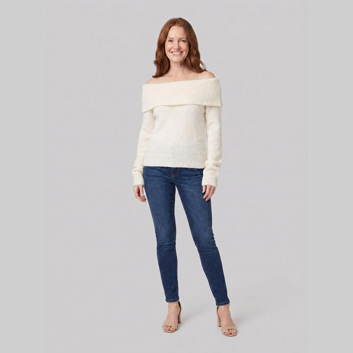 Clara off shoulder sweater white on model