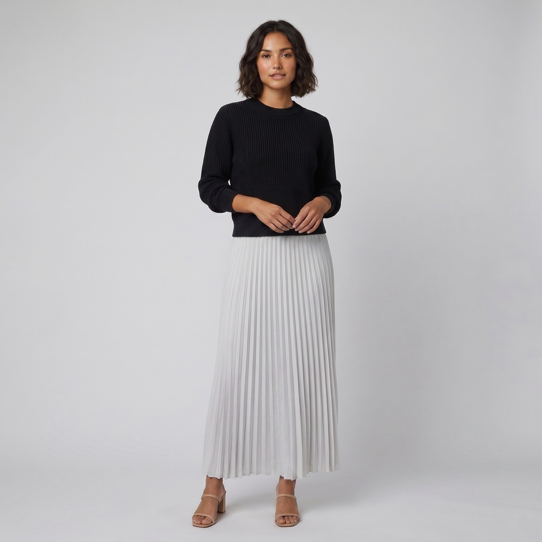 Clara black and white knit pullover and pleated skirt set