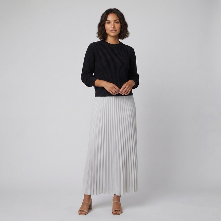 Clara black and white knit pullover and pleated skirt set