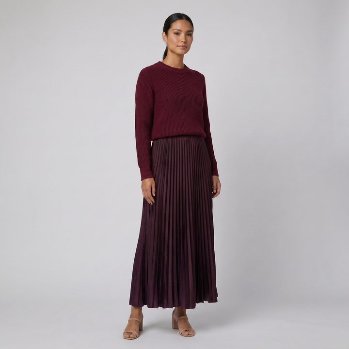 Clara bordeaux knit pullover and pleated skirt set