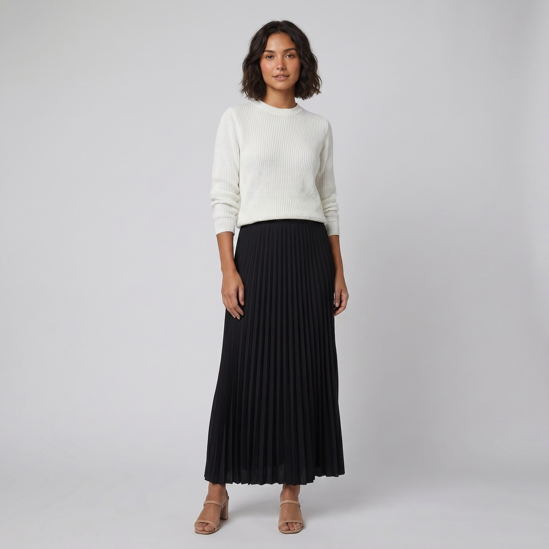 Clara white and black knit pullover and pleated skirt set