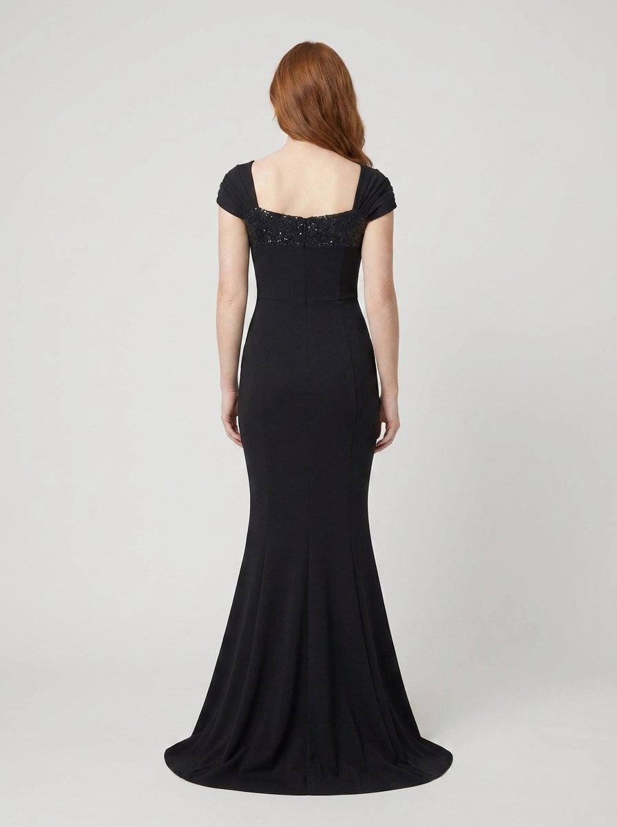 Clementine sequin mermaid maxi dress in black, back view