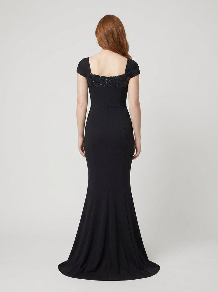 Clementine sequin mermaid maxi dress in black, back view