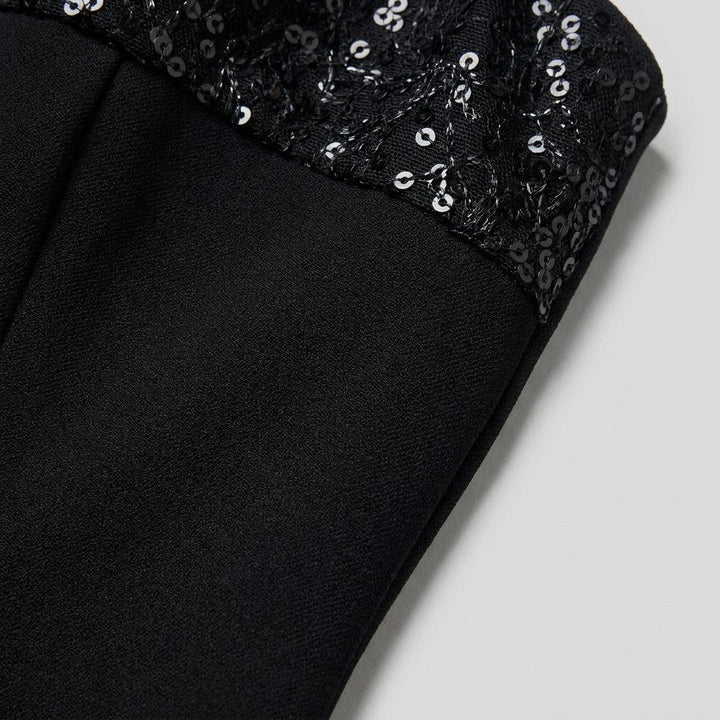 Clementine mermaid maxi dress, sequin trim fabric close-up