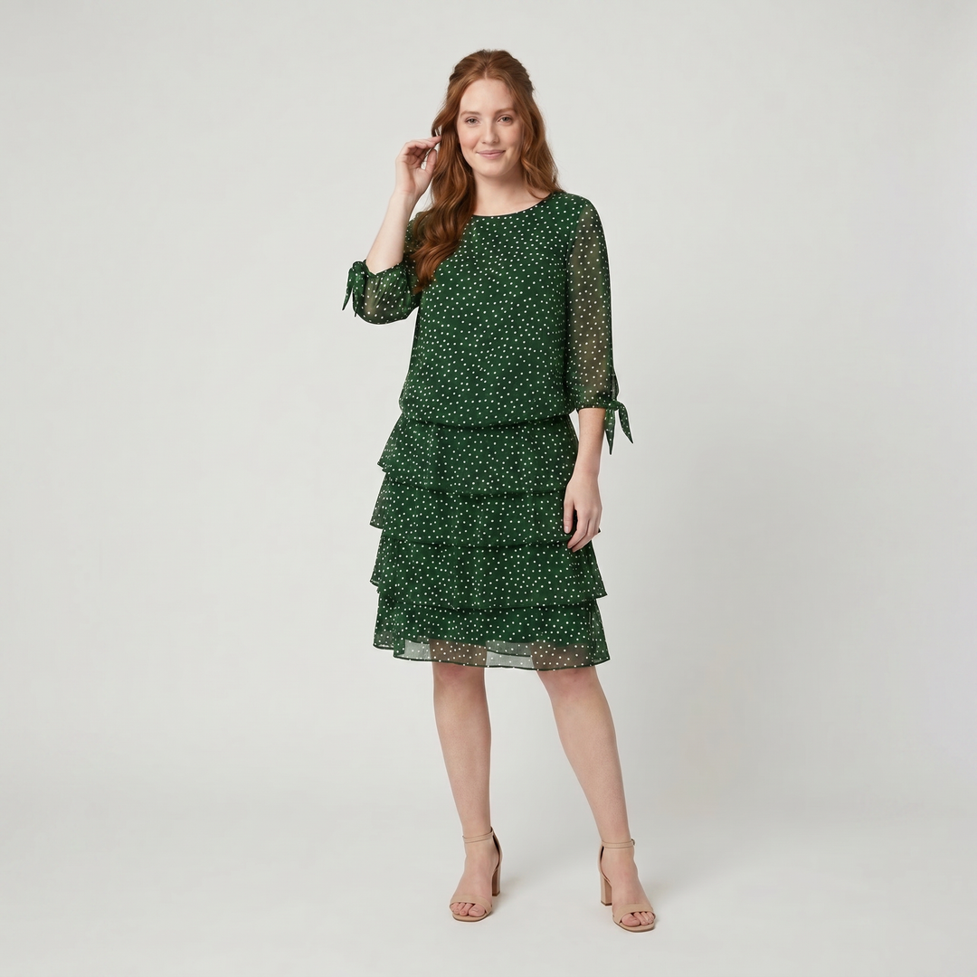 Cleo classic green polka dot tiered dress
