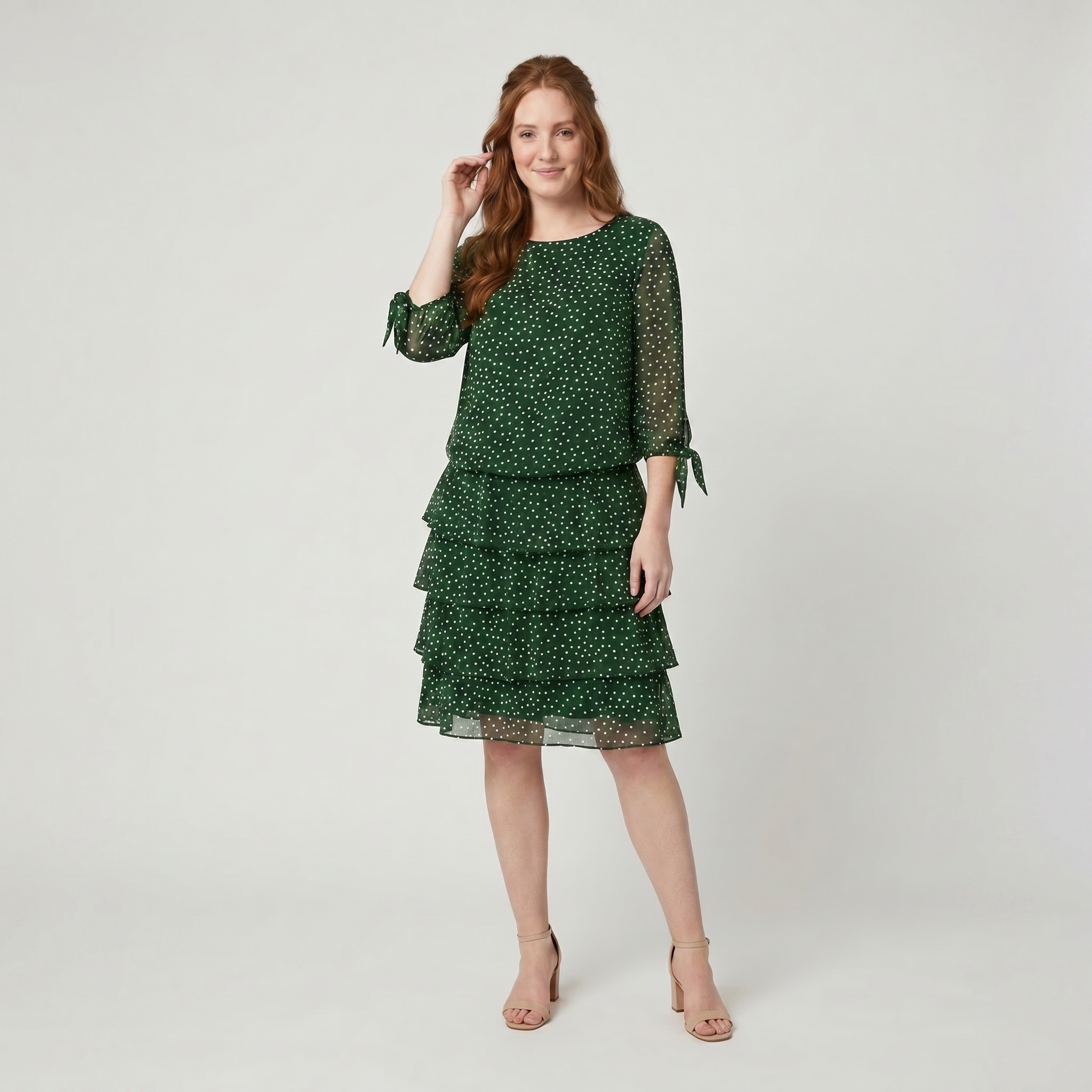 Cleo classic green polka dot tiered dress