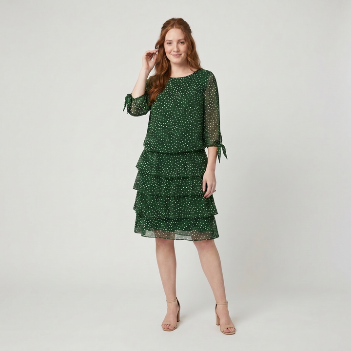 Cleo classic green polka dot tiered dress