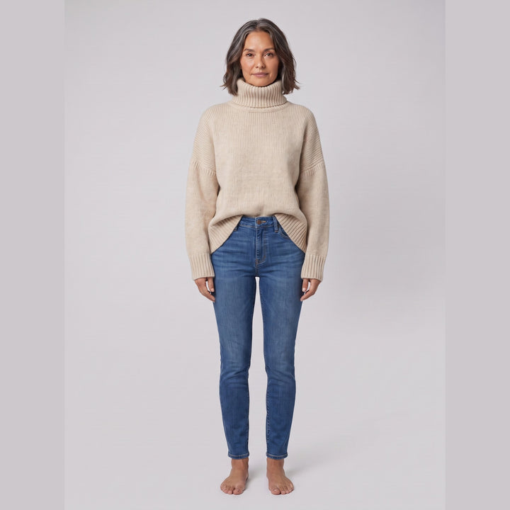 Cleo cozy chunky turtleneck sweater beige front