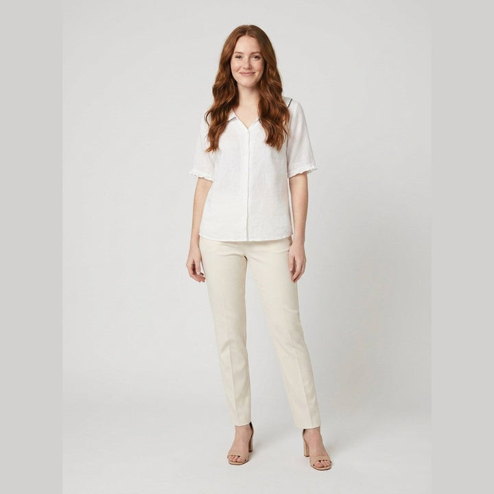 Cleo cotton-linen blouse cloud white on model