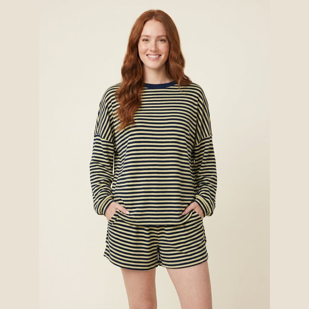 Cleo striped shorts set yellow navy