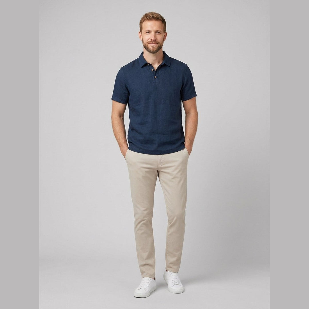Cobalt men's linen polo shirt dark blue