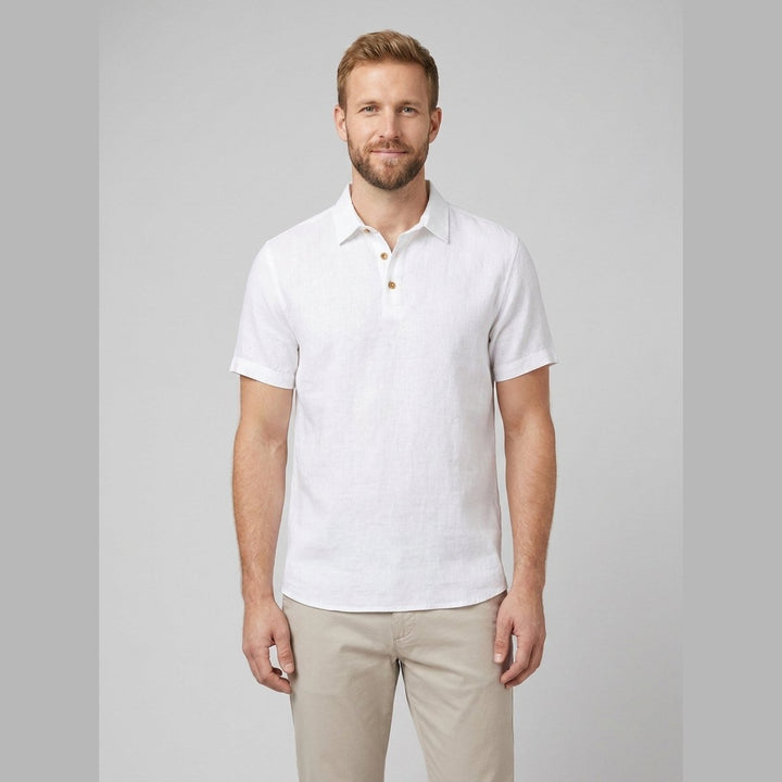 Cobalt men's linen polo shirt white