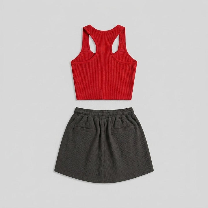 Coline ribbed knit tank and skort set, back view flat lay