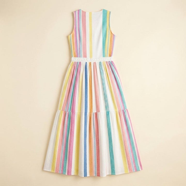 Colombe colorful woven striped maxi dress back view
