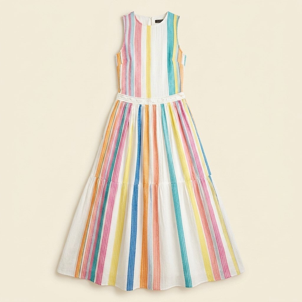 Colombe colorful woven striped maxi dress flat lay
