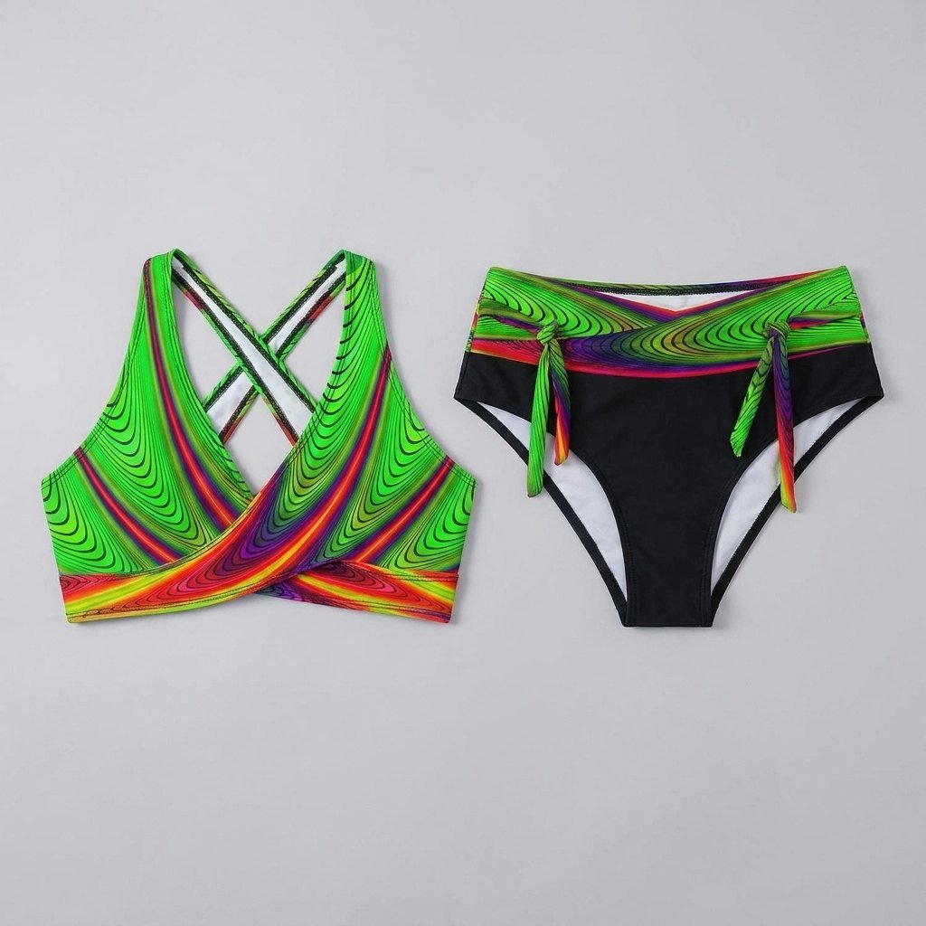 Green bikini set front flat-lay