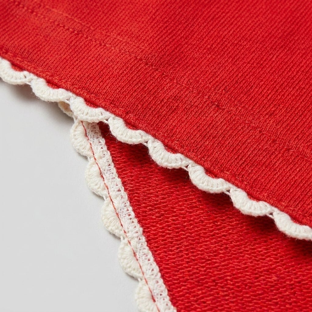 Cora red cotton scalloped fabric close-up
