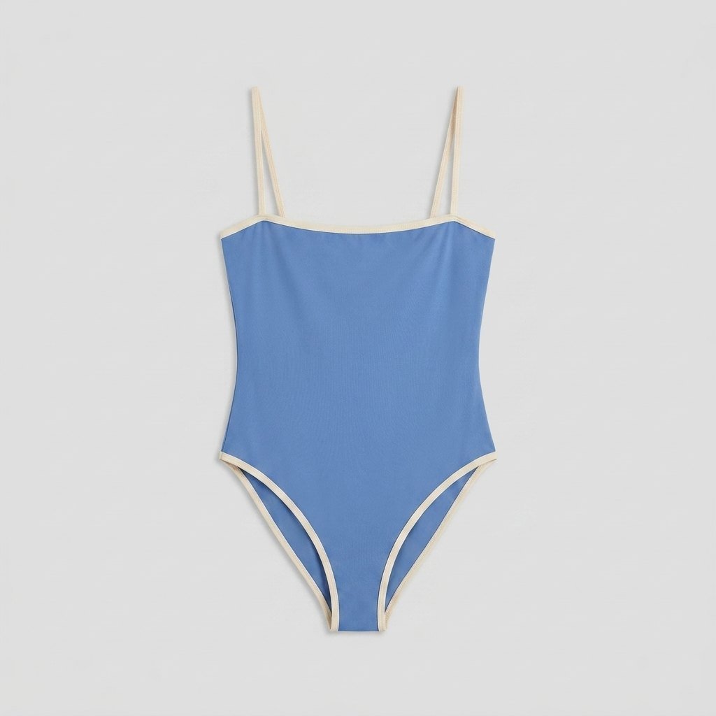 Blue one-piece swimsuit front flat-lay