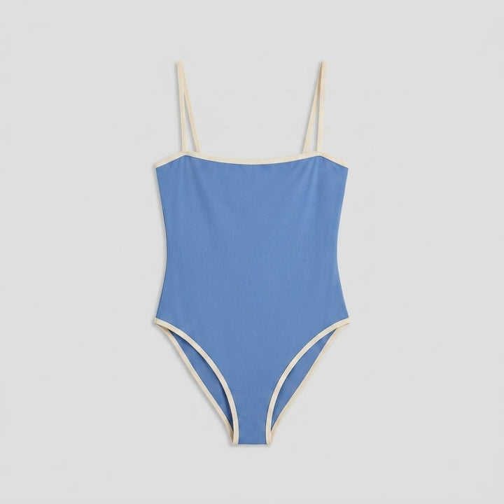 Blue one-piece swimsuit front flat-lay