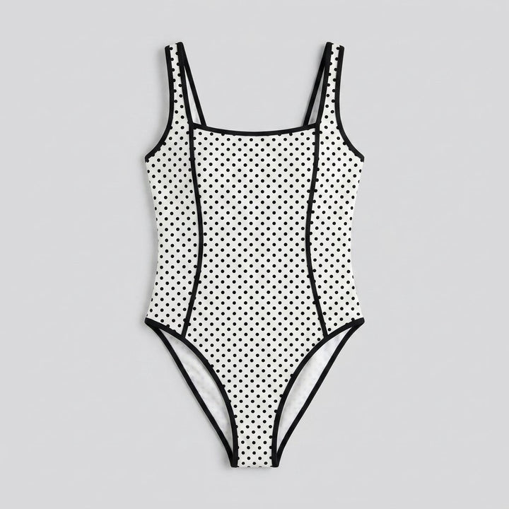Polka dot one-piece swimsuit front flat-lay