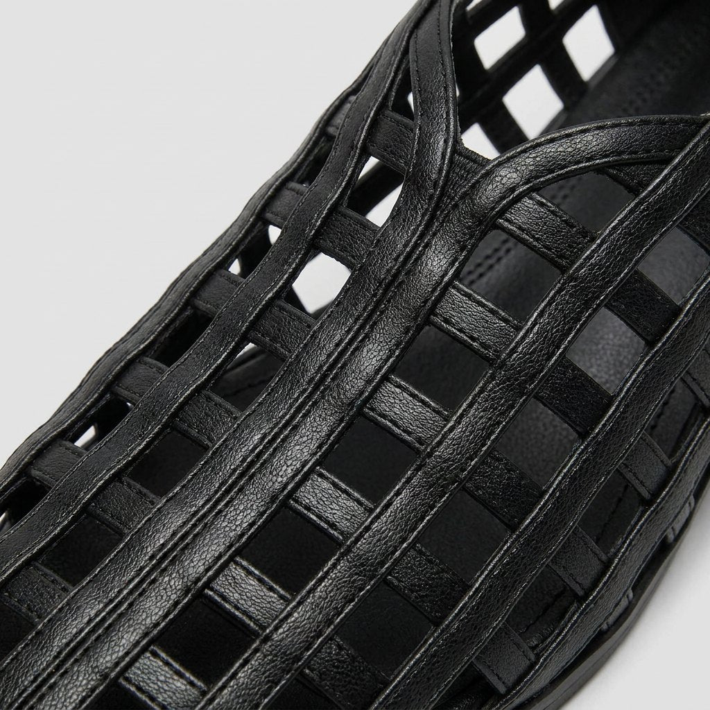 Cora black woven lattice flats, material close-up