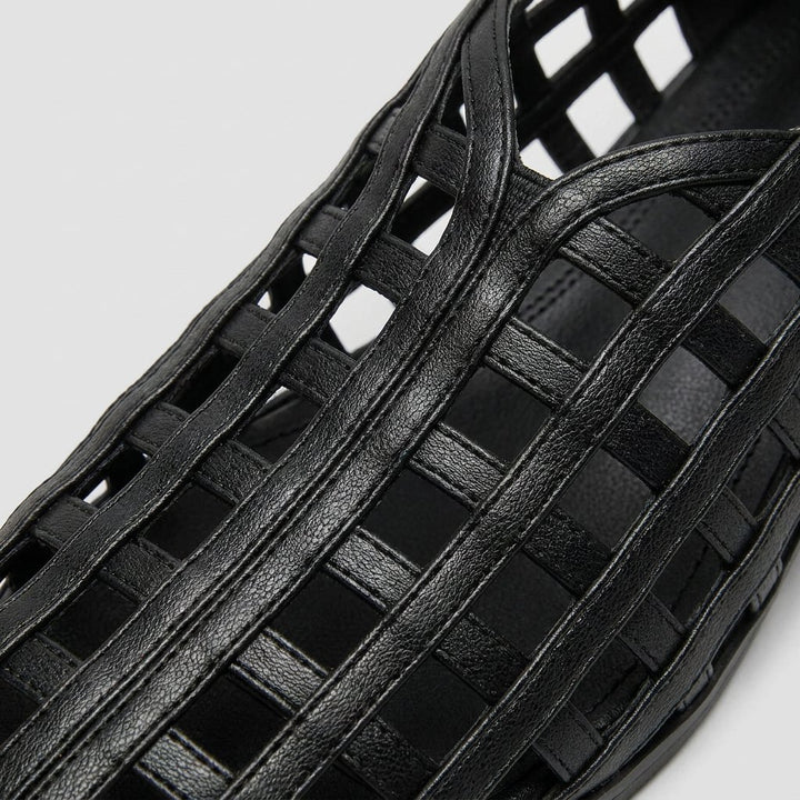 Cora black woven lattice flats, material close-up