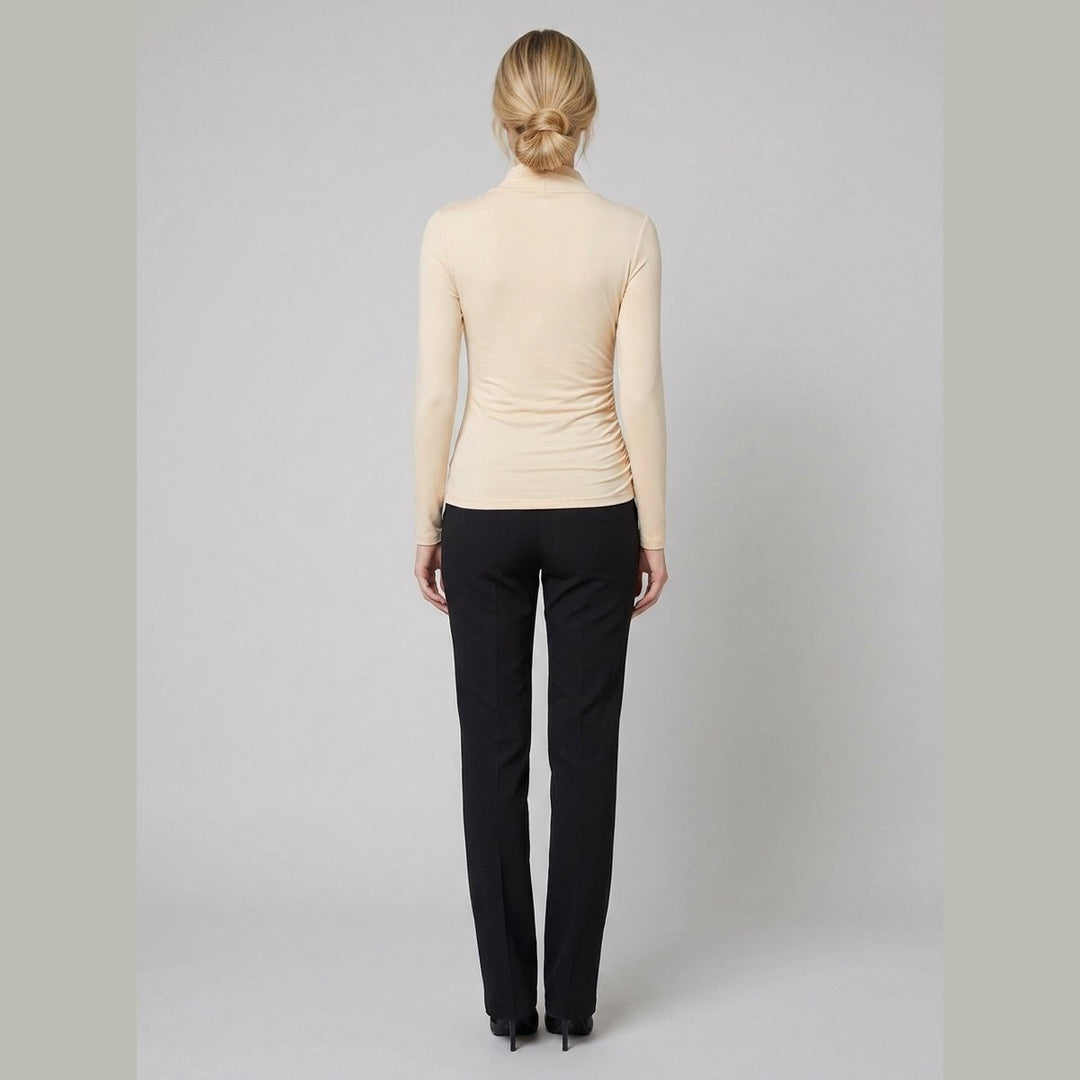 Cora crossover-collar top back view on model