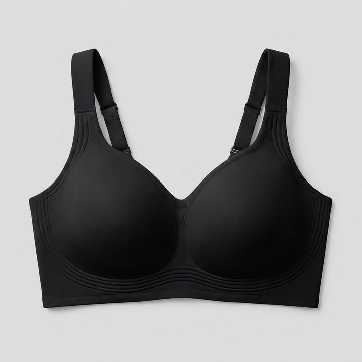 Black wireless full-coverage bra flat-lay